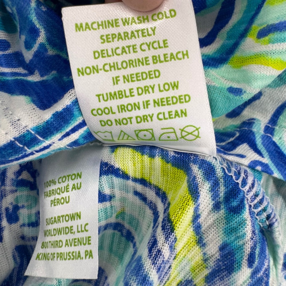 Lilly Pulitzer Tank Top XL Blue Green Fish Print Racerback 100% Cotton Vacation - Picture 4 of 8
